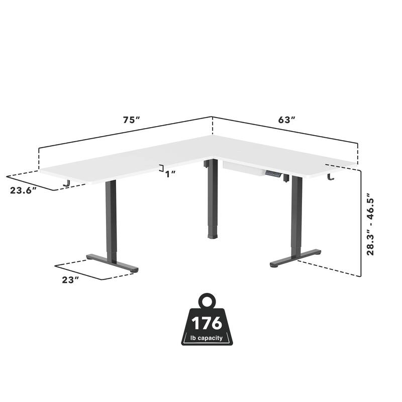 Mount-It! XL 75"W Electric Corner Adjustable Standing Desk, White/Black (MI-15026)
