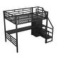 preview thumbnail 10 of 12, Full Size Metal Loft Bed with Desk, Storage Staircase and Small Wardrobe, Storage stairs can be installed left and right, Black