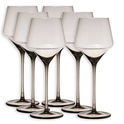 Long Stem Wine Glass Set with Smokey Grey Clear Glass Finish, Set of 6