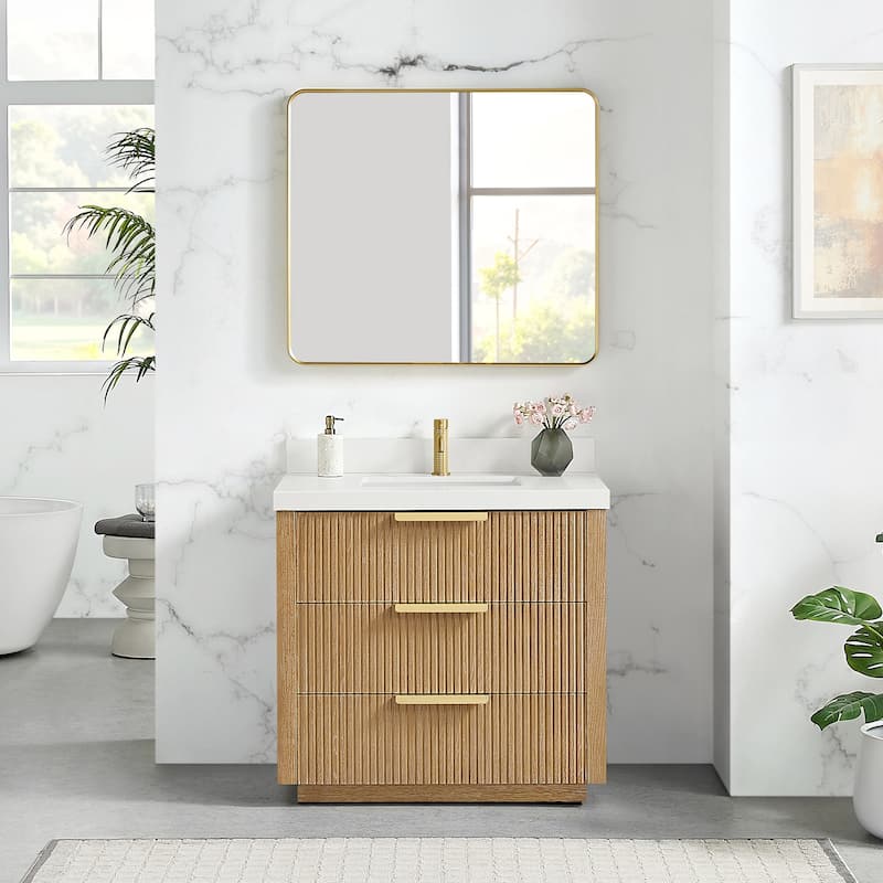 Santarem Single Vanity with Pure White Quartz Stone Top without Mirror