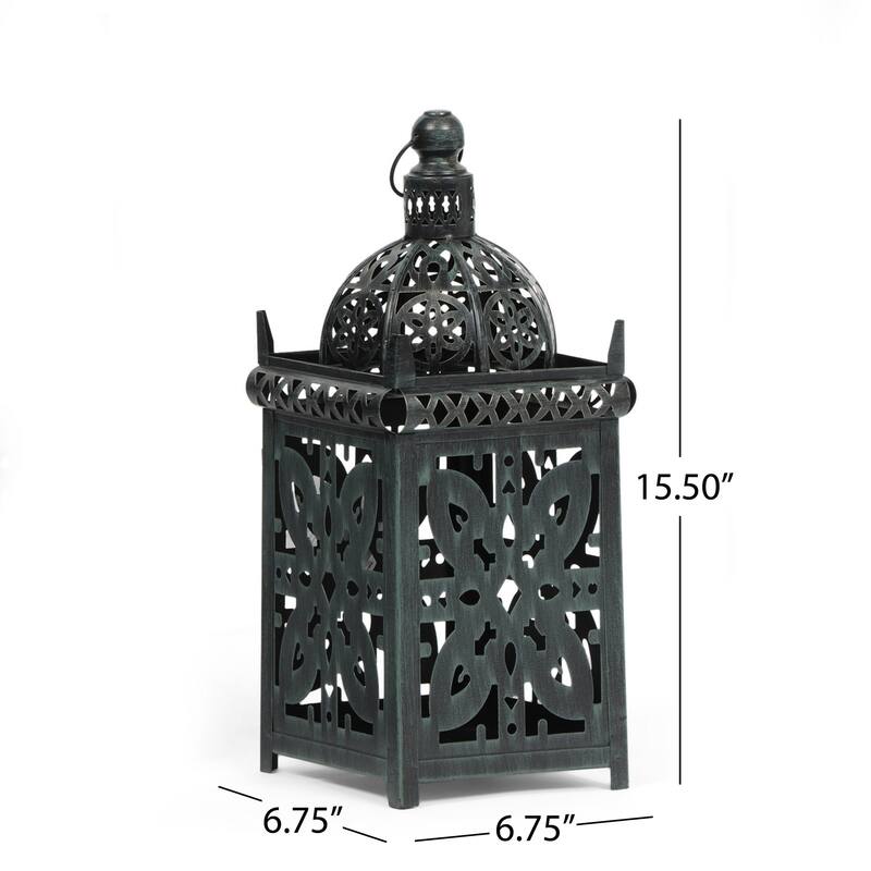 Sus Candle Holder Lantern, 15 Inch Dome Lid, Black Iron Metal Cover