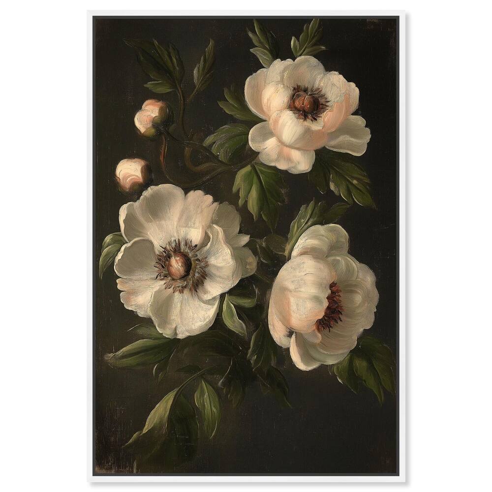 White Peonies in Dark I Canvas by Art Remedy