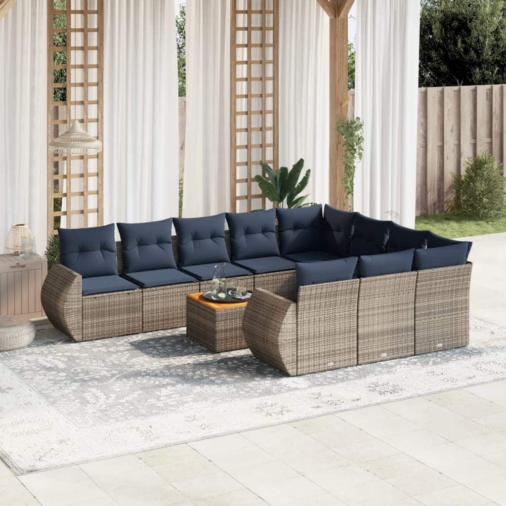 vidaXL 11 Piece Patio Sofa Set with Cushions Gray Poly Rattan
