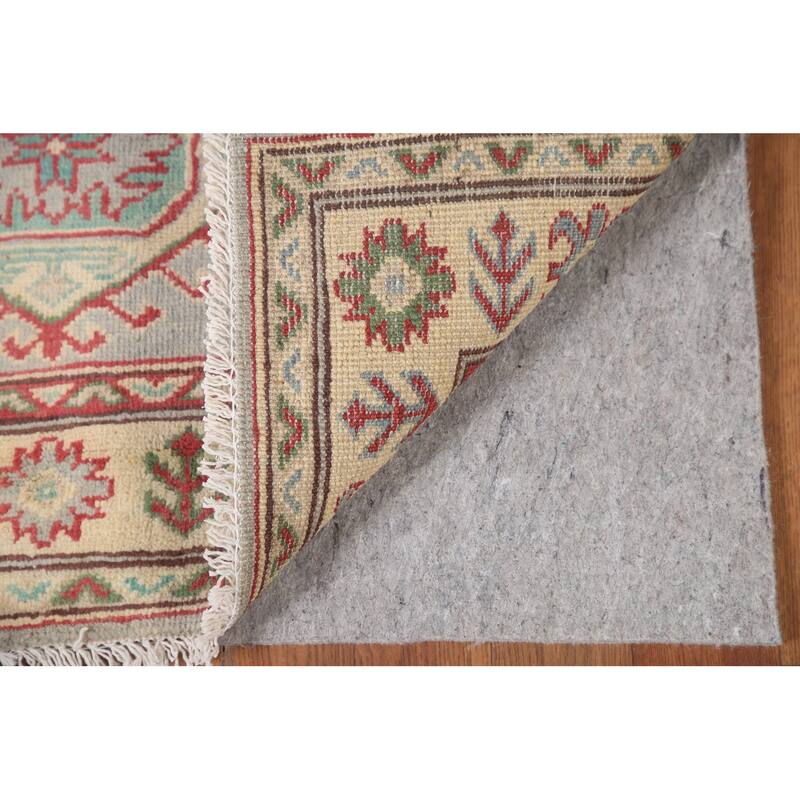 Hand Knotted Oriental 100% Wool Carpet Traditional Geometric Greys & Charcoal Kazak Area Rug - 6' 0'' X 2' 9''