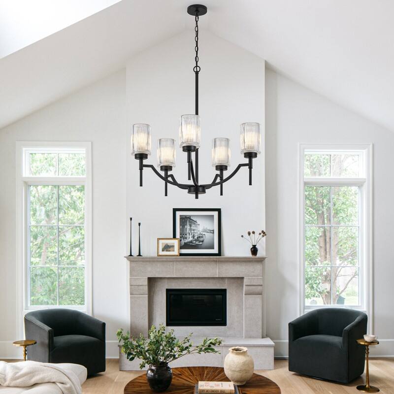 KAWOTI 5-Light Chandelier with Flutted Glass Shades - W27" x D27" x H27.5"