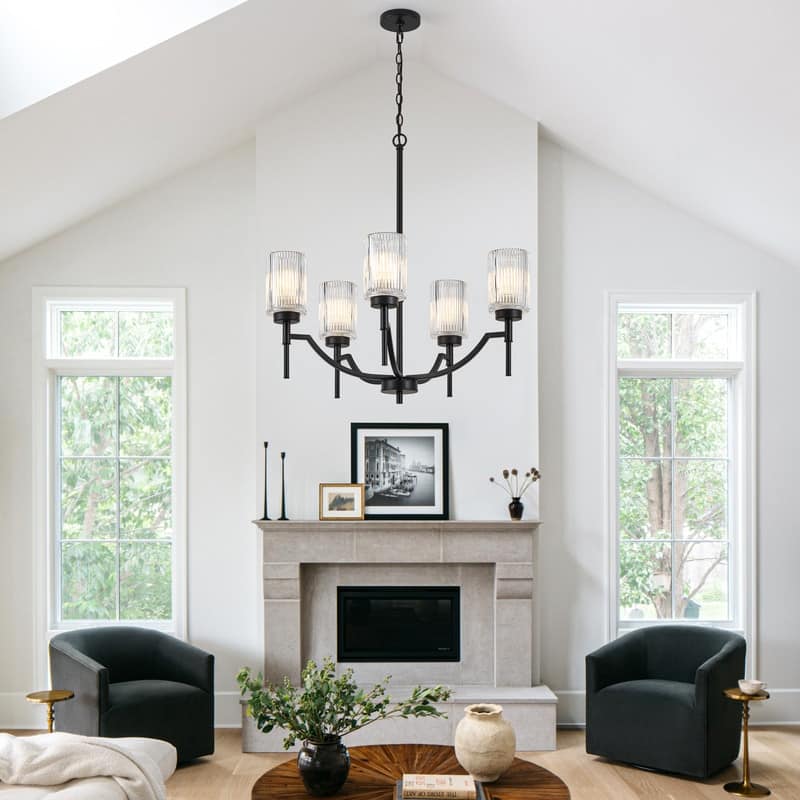 KAWOTI 5-Light Chandelier with Flutted Glass Shades - W27" x D27" x H27.5"