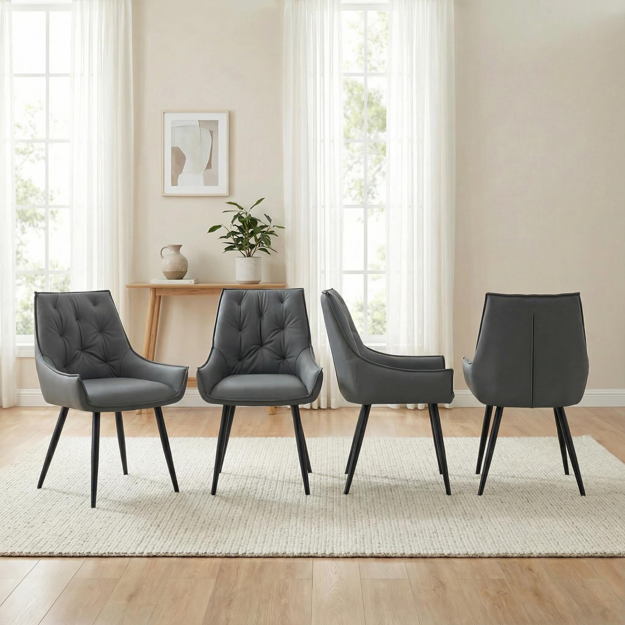 Button-Tufted Flat Back Dining Chairs