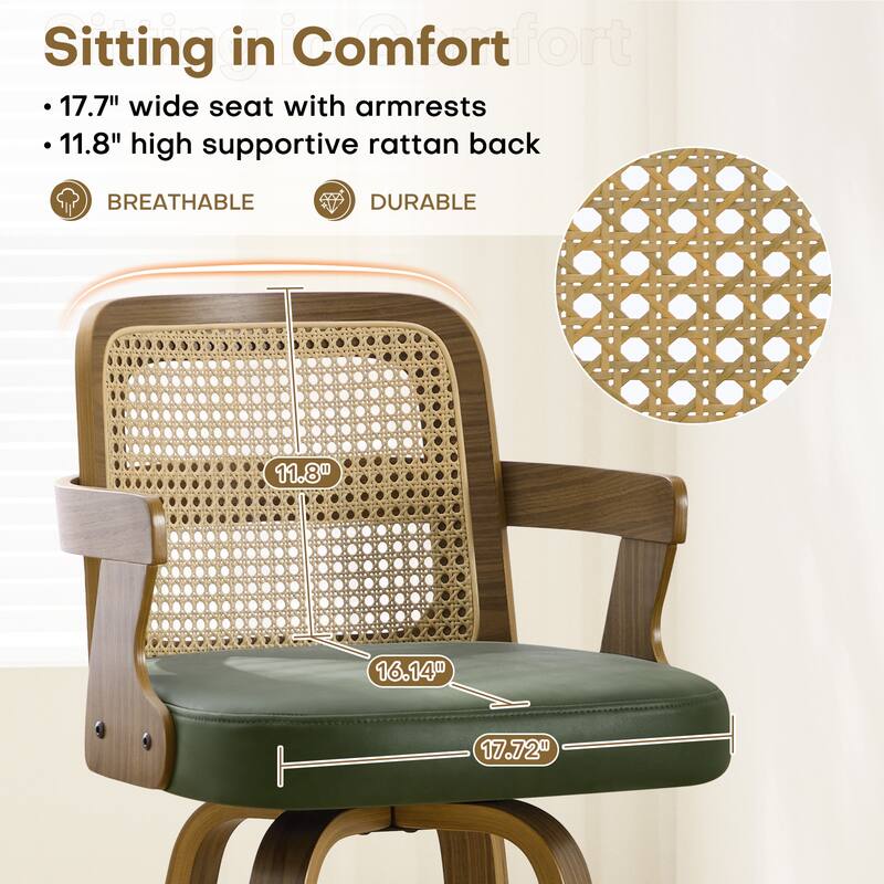 Upholstered Wood Swivel Counter Height Barstool with Arms - 37.8"H x 18.7"W x 19.29"D