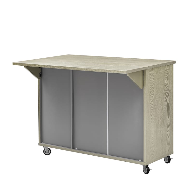 51.2" Wood Rolling Kitchen Island w/ Drop Leaf, Internal Storage Rack