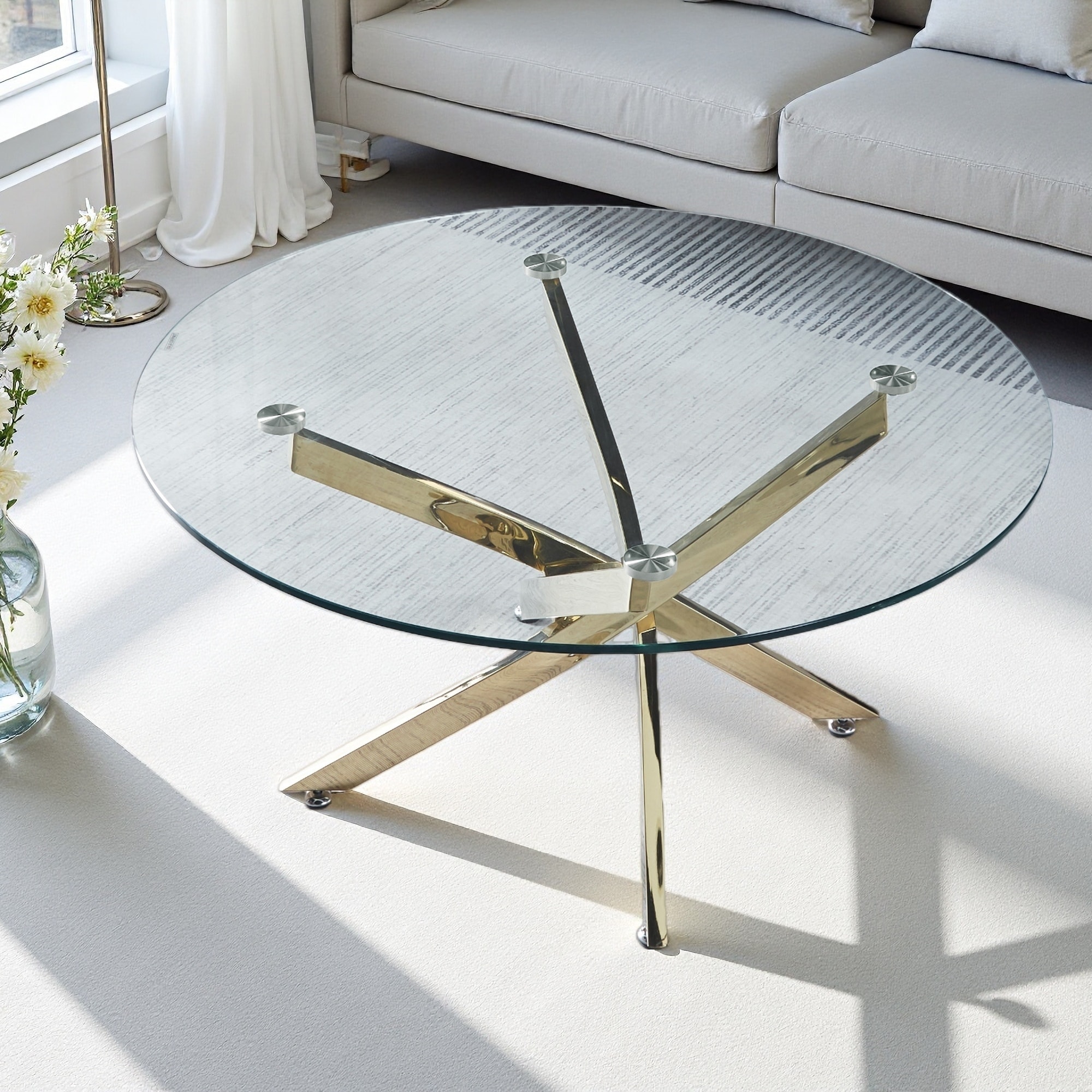 35" Tempered Glass Coffee Table with Chrome Metal Legs