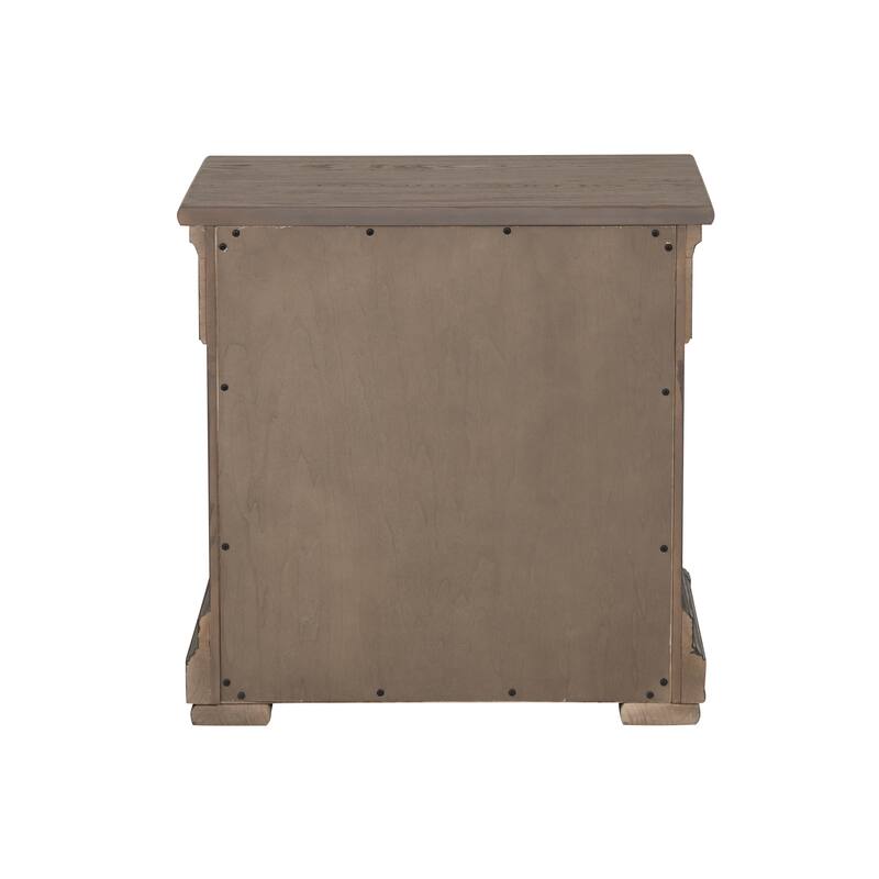 Transitional Nightstand - Weathered Gray Finish with Felt-Lined Drawer & Metal Handles