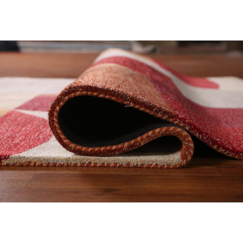 Contemporary Gabbeh Indian Rug Modern Geometric Handmade Wool Carpet - 5'3" x 7'7"