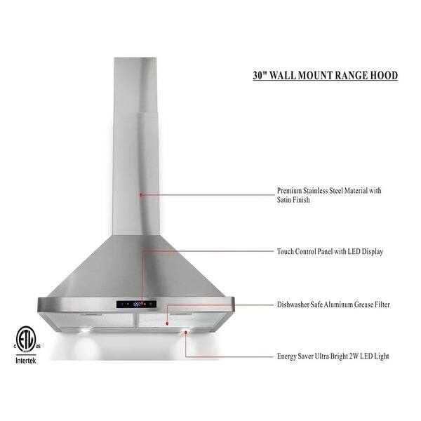 Winflo OW103B30 30inch Stainless Steel Convertible Wall Mount Range