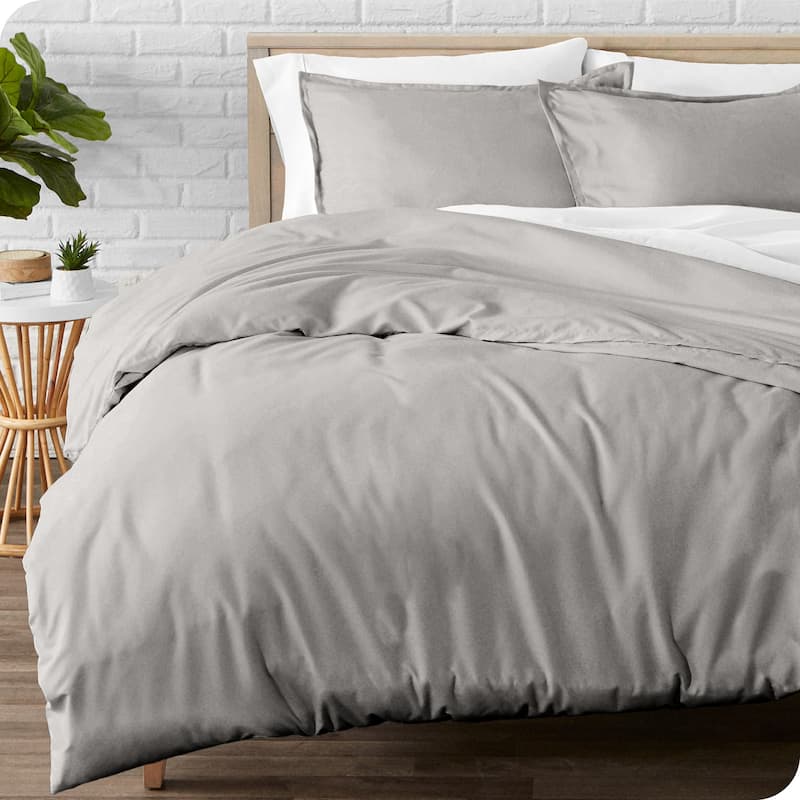 Bare Home Cotton Flannel Duvet Cover and Sham Set - Light Grey - King