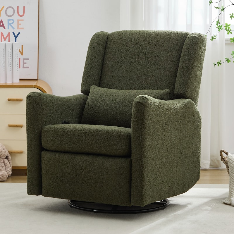 Seaweed Green Wingback Recliner Chair with Adjustable Backrest & Footrest, 360 Swivel Arm Chair Lounge Chair Accent Chair