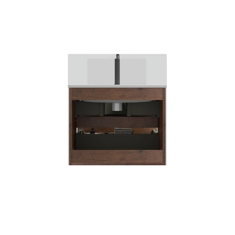Wall-Mount 24" Bathroom Vanity with Ceramic Sink - One Faucet Hole