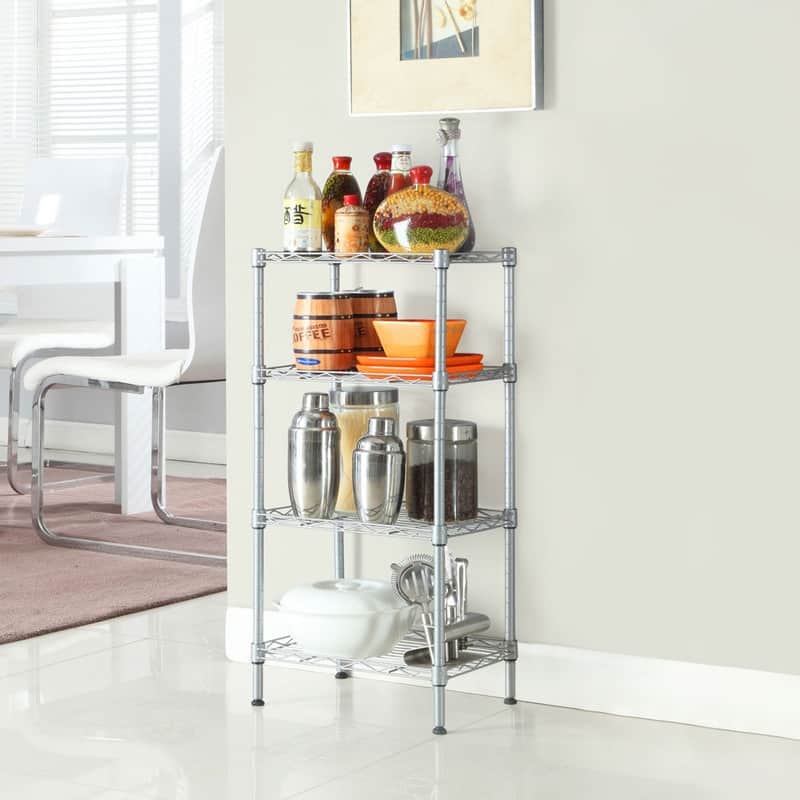 Rectangle Carbon Steel Metal 4-Shelf Storage Rack Silver