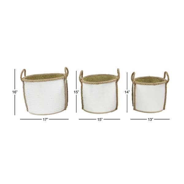White Dried Plant Material Coastal Storage Basket (Set of 3) - S/3 17", 15", 13"W