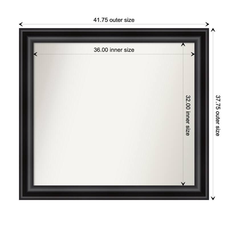 Grand Black Framed Non-Beveled Custom Wall Mirror, Bathroom Vanity Mirror - Outer Size: 41.75 x 37.75
