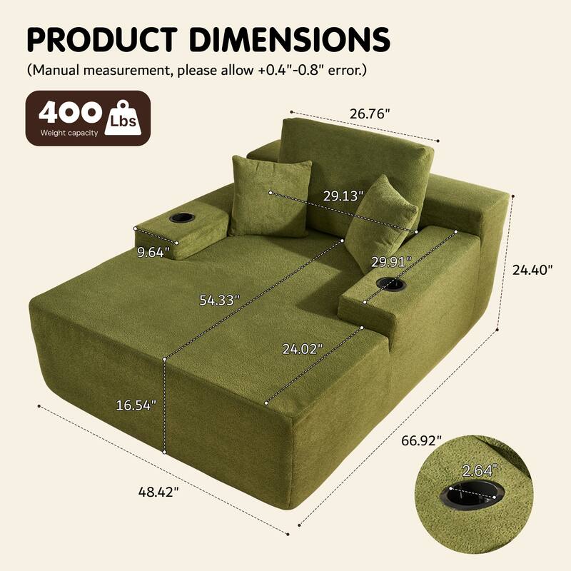 OVIOS Non-Aseembly Plush Chaie Lounge Sofa with Cup Holder