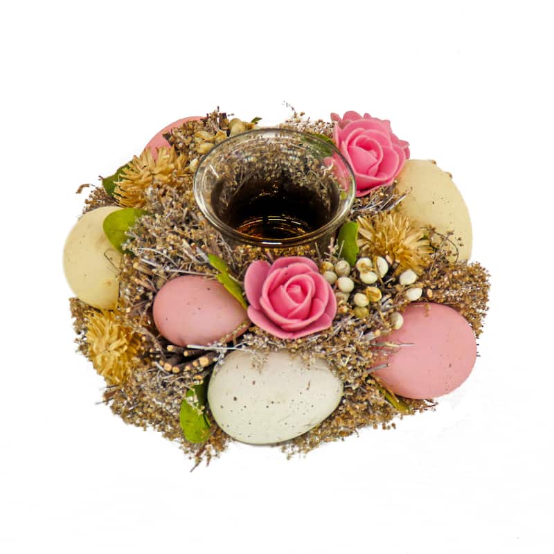 National Tree Company 7 in. Floral and Eggs Single Candleholder Centerpiece - 7 in