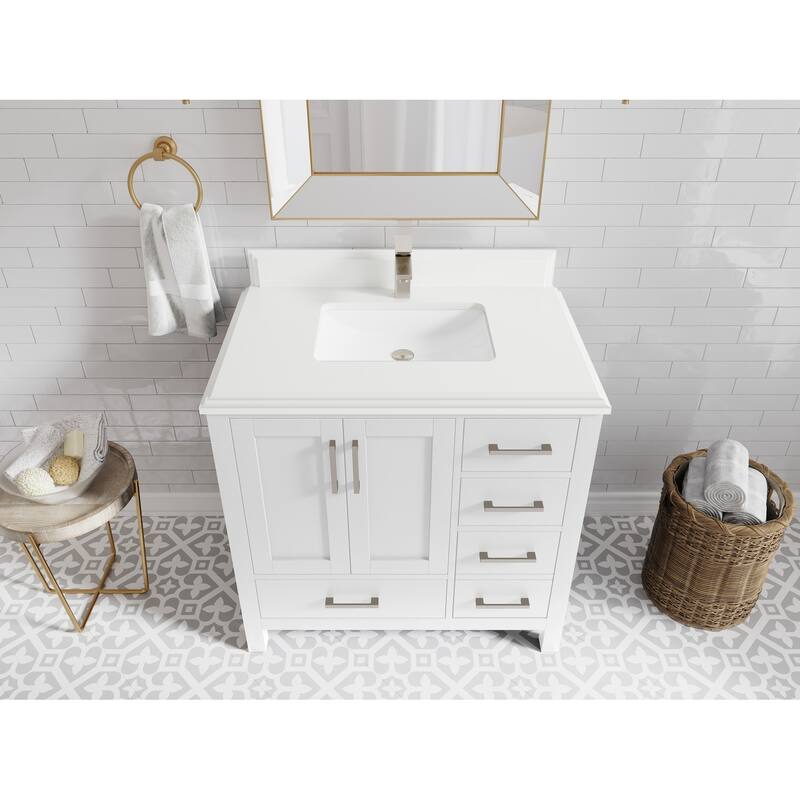Willow Collections 36 in. W x 22 in. D Malibu Center Sink Left Bathroom Vanity with Countertop - 1.5" White Quartz - White