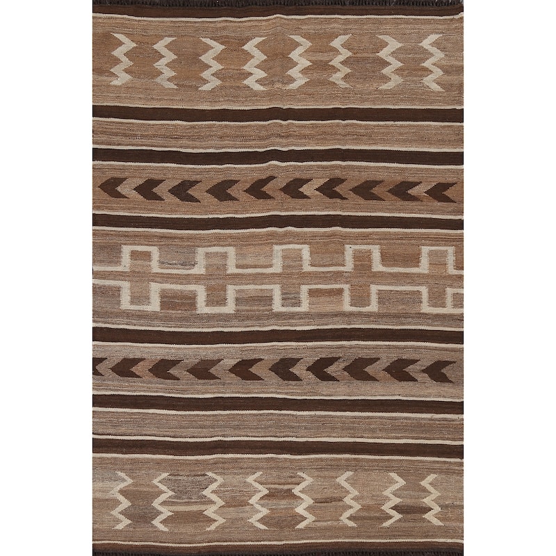 Natural Dye Tribal Kilim Area Rug Flat-woven Contemporary Wool Carpet - 5'0" x 6'9"