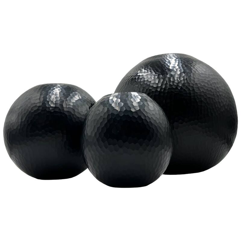 Set of 3 Decorative Handmade Glass Round Vase in Black