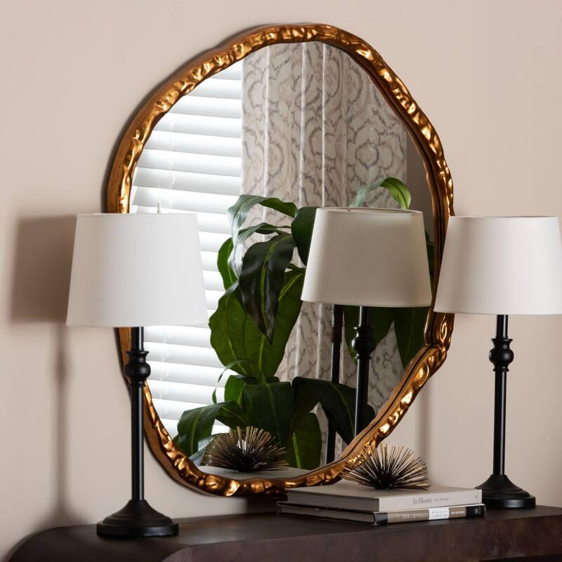 Urania Wall Mirror - Irregular Shape Accent Mirror with Antique Goldleaf Frame, Modern Glam Accent for Living Room, Decor