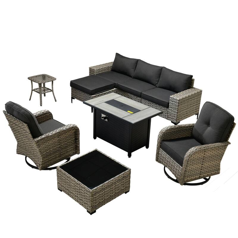OVIOS 9-Piece Outdoor Chaise Lounge Sofa Set​ With Fire Pit​