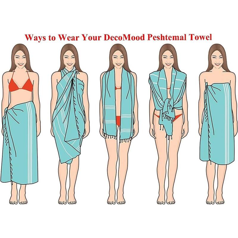 SussexHome Turkish Bath Towel Peshtemal Fouta 39" X 71" - 100% Cotton - for Beach Picnic Sarong