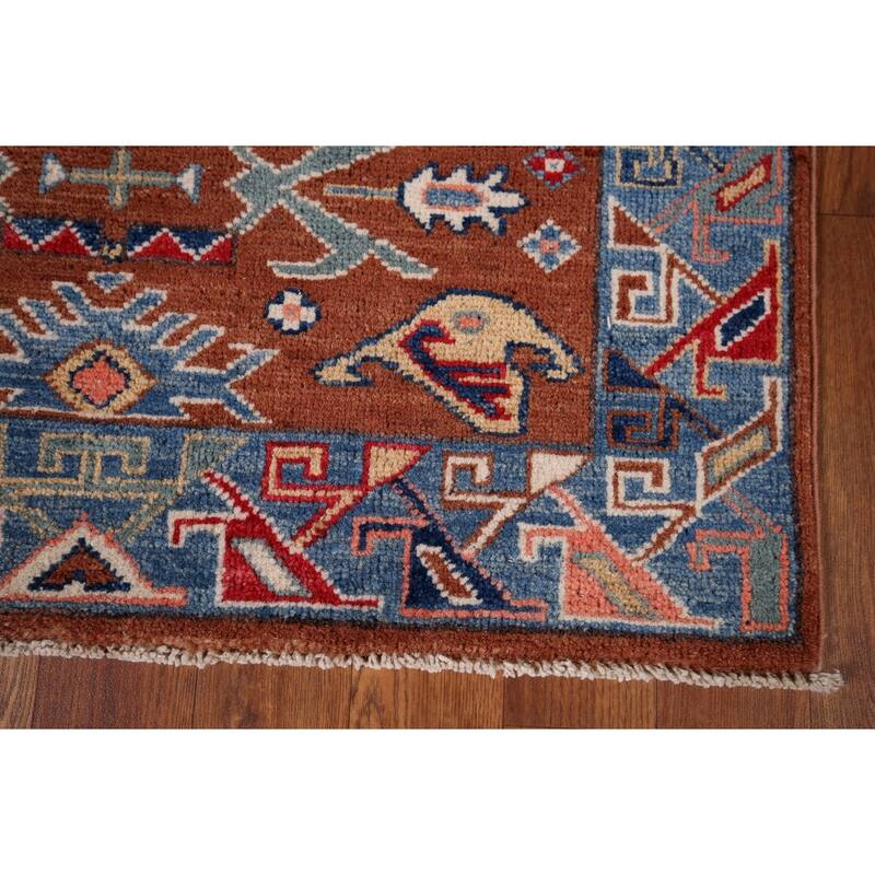 Kazak Oriental Runner Rug Handmade Traditional Orange Wool Carpet - 2'5" x 9'8"
