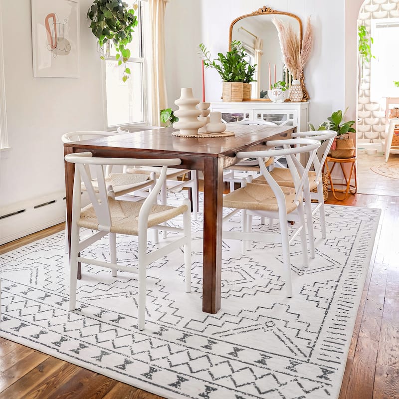Nuloom Noa SpinClean Machine Washable Tribal Moroccan Area Rug - 2'6" x 8' Runner - White