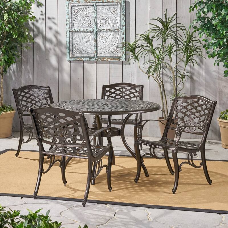 Contemporary Cast Aluminum Patio Dining Set Weather Resistant