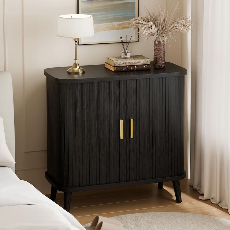 31" Sideboard Buffet Cabinet with 2 Sliding Tambour Doors and Adjustable Shelves