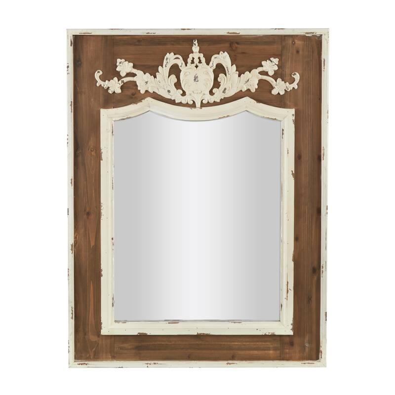 Wood Floral Carved Acanthus Wall Mirror - Brown - Roche River Decor - 2"W x 33"L x 43"H