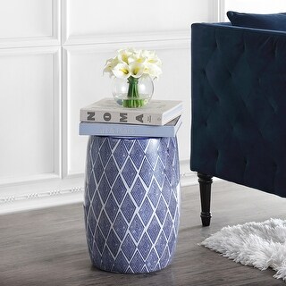 Moroccan Diamonds 18" Ceramic Drum Garden Stool, Blue by JONATHAN  Y