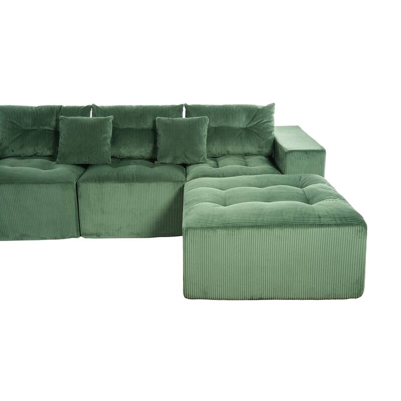 101.18" Corduroy Modular Sectional Sofa with Ottoman, No Assembly Required