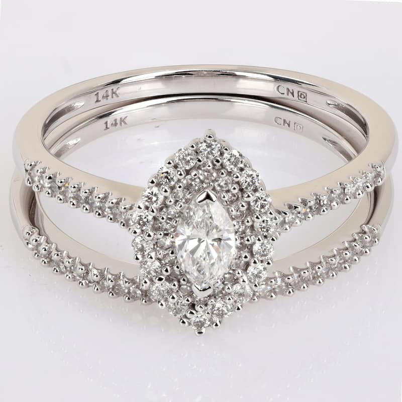 Miadora 1/2ct TW Marquise Diamond Double Halo Cluster Bridal Set 14k White Gold
