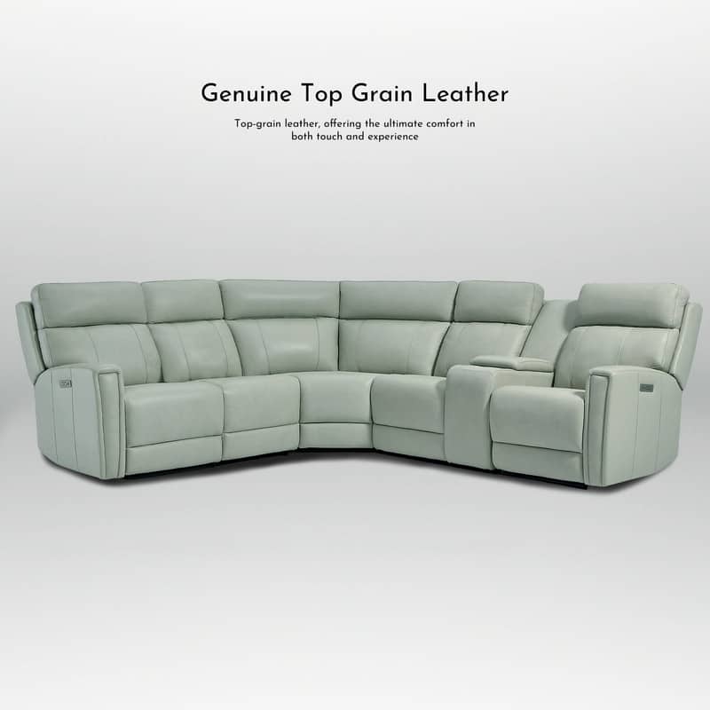 104" W Genuine Leather Power Recliner Sectional Sofa with Zero Gravity, Ajustable Headrest, USB Ports & Console