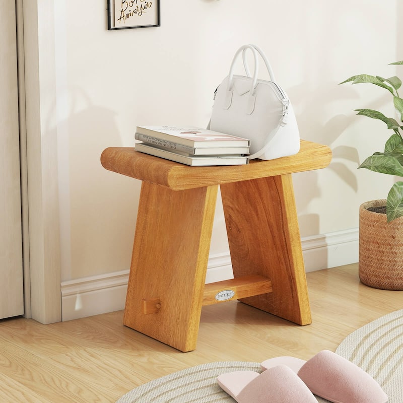 Costway 19.5" Teak Shower Bench Waterproof Spa Bath Stool with Curved - See Details