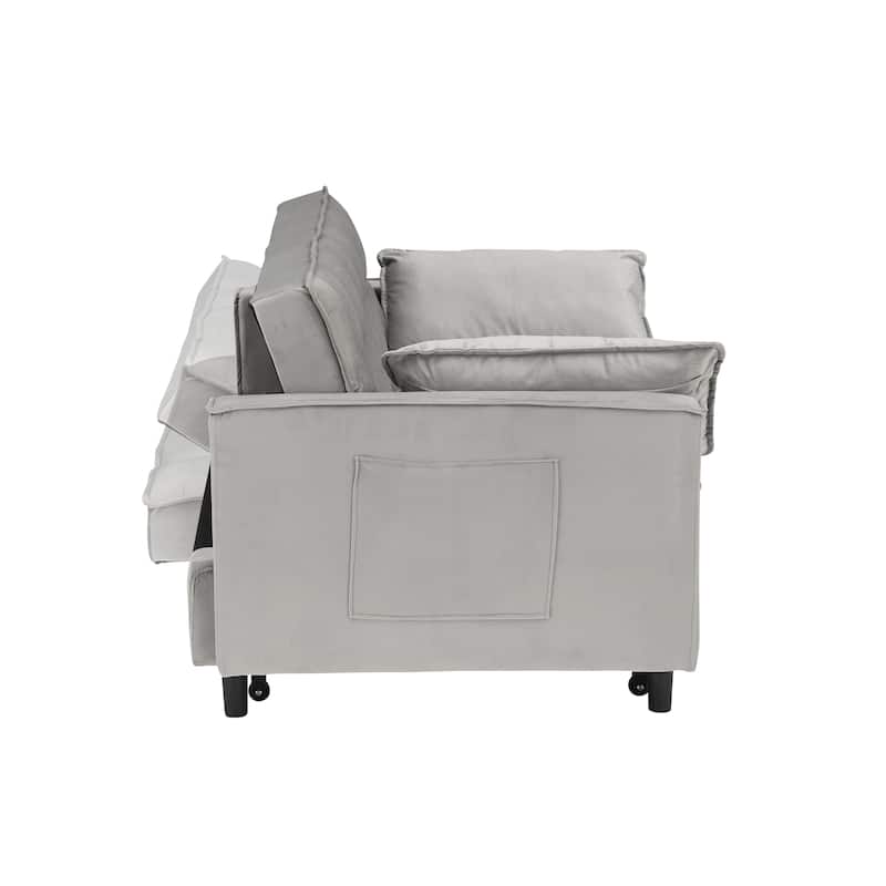 Velvet 3 in 1 Pull Out Loveseat Sofa Convertible Sleeper Love Seat Bed Tufted Futon Sofa with 2 Pillows and Pockets
