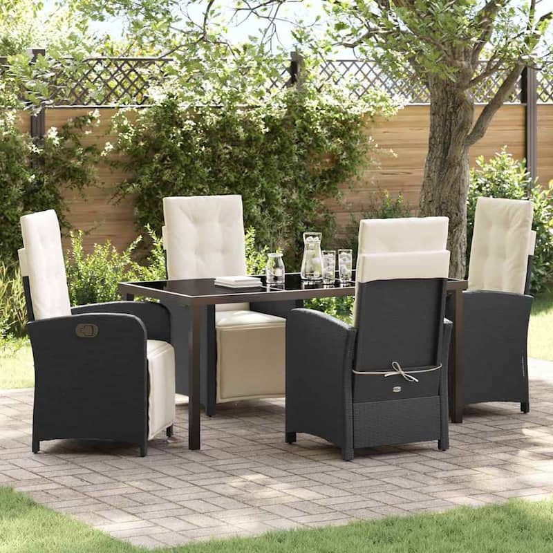 vidaXL Garden Dining Set with Cushion Poly Rattan - Black and cream white-22.44x24.02x43.31 in