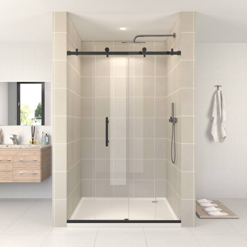 FELYL 44-48" W × 76" H Single Sliding Frameless Shower Door with Heat Soaking Process and Protective Coating Clear Glass