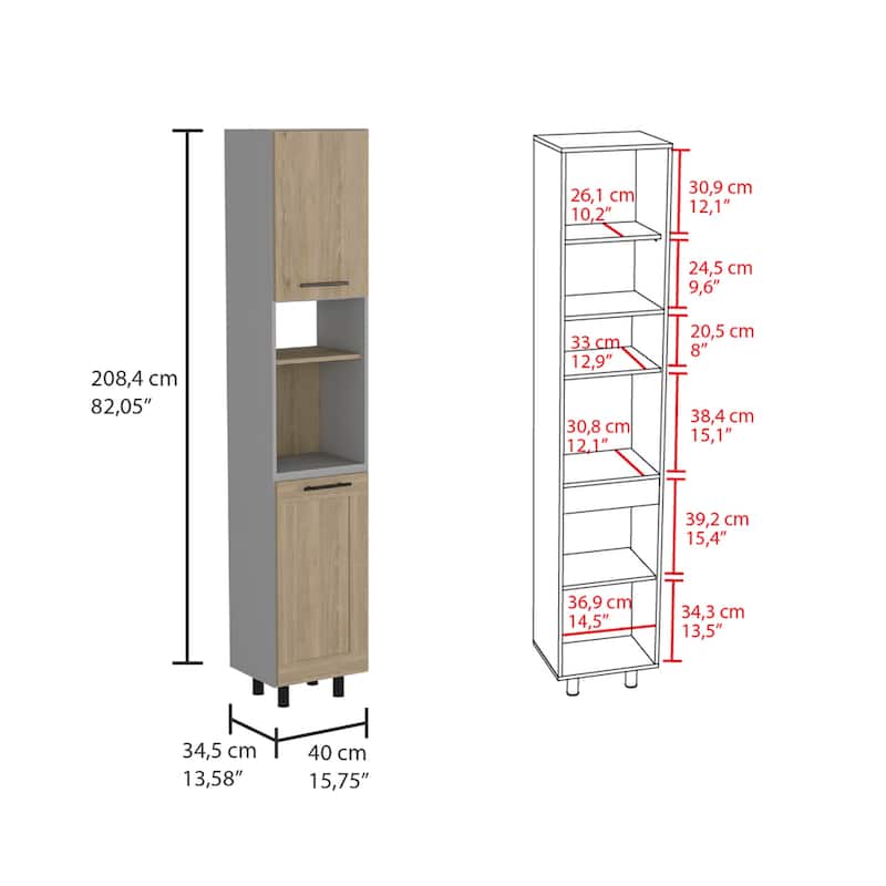 Hasselt Kitchen Pantry, Double Door, Six Shelves -Light Pine