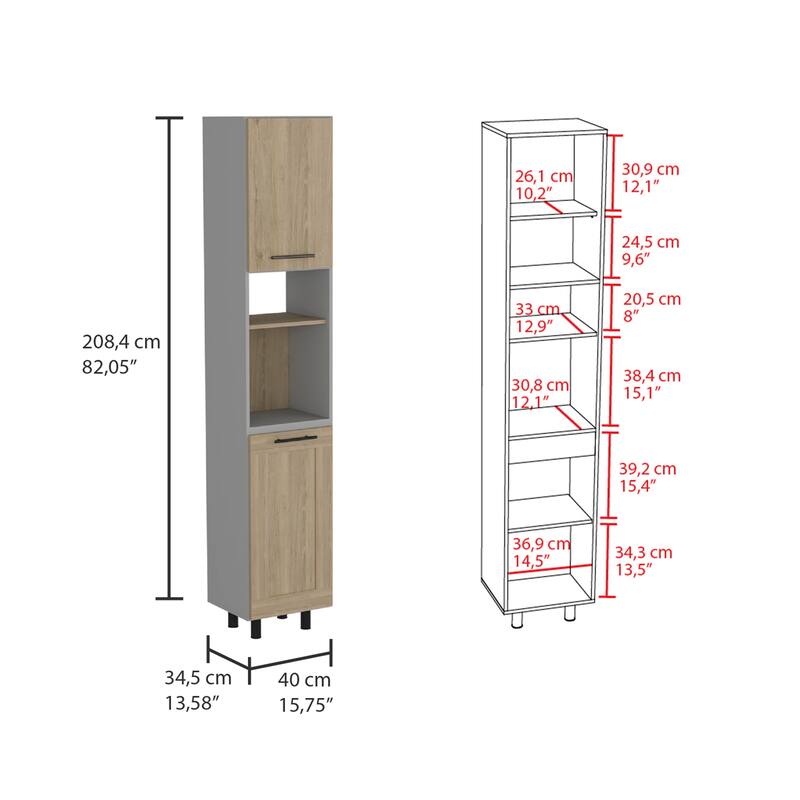 Kitchen Pantry, Double Door, Six Shelves -Light Pine