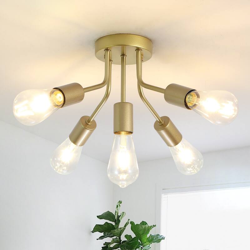 5-Light Semi Flush Mount Chandelier for Hallway Entryway Dining Room - Gold