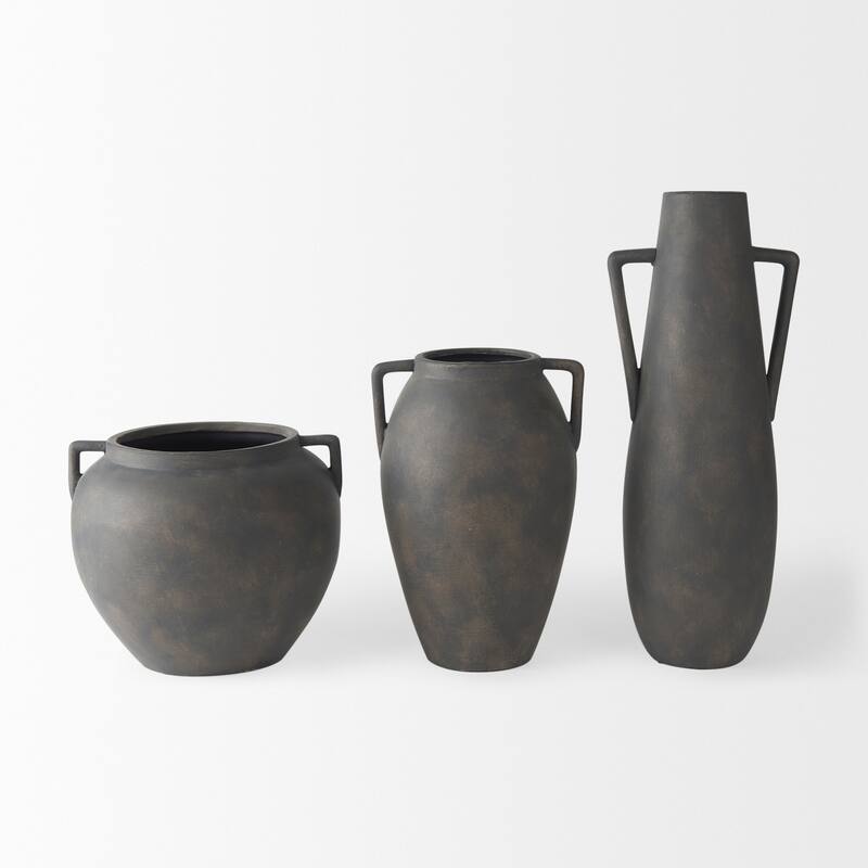 Kilian Brown And Gray Ceramic Double Ear Vase (17") - 5.9L x 5.7W x 16.9H