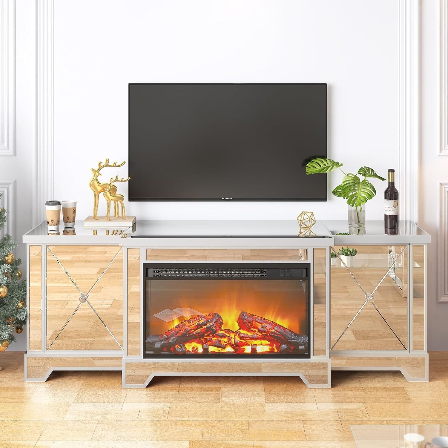 Silver fireplace store tv stand