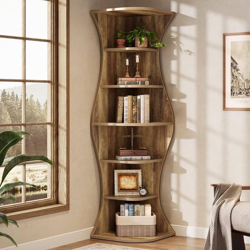 73.2" Tall Corner Bookcase, Farmhouse 6-Tier Corner Shelf for Small Space